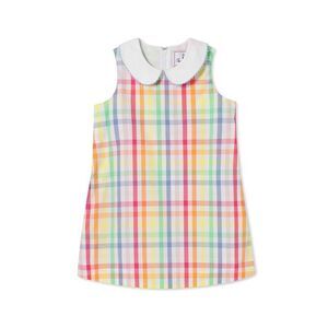 Classic Prep Girls Plaid Sleeveless Dress with White Peter Pan Collar - Multi